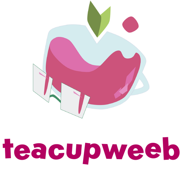 teacupweeb logo which shows a teacup with glasses and a leaf on top of it